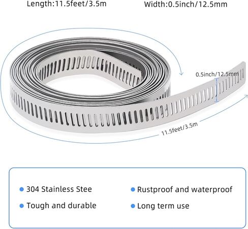 Hose clamp, DIY 9.85FT perforated metal band + 6 several fasteners, 304 stainless steel hose clamp band, large adjustable worm gear band hose clamp screw clamps in Saudi Arabia