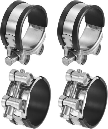 uxcell T-Bolt Hose Clamp, 4Pcs 48-51mm Adjustable Stainless Steel Rubber Cushioned Intake Intercooler Pipe Clamps Hose Clip for Industrial in Kuwait