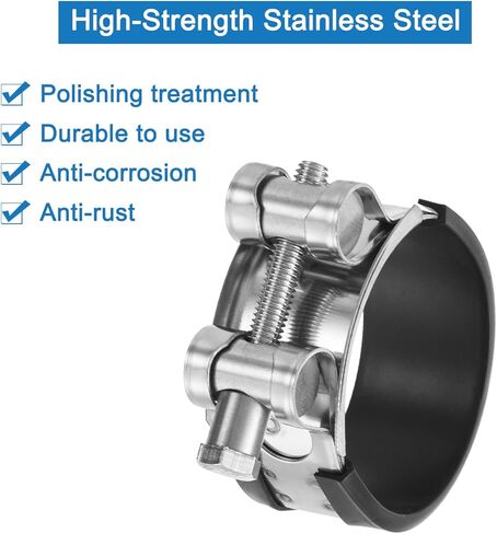 uxcell T-Bolt Hose Clamp, 4Pcs 48-51mm Adjustable Stainless Steel Rubber Cushioned Intake Intercooler Pipe Clamps Hose Clip for Industrial in Kuwait