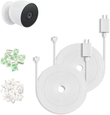 JJMASEE 26FT 2 حزمة محول الطاقة وكابل لكاميرا Google Nest (البطارية) في الهواء الطلق أو في الداخل، سلك طاقة شحن مقاوم للطقس وشاحن لكاميرا Nest (البطارية) in Kuwait