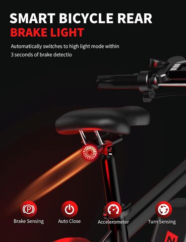 Smart Bike Tail Light with Automatic Brake Detection, USB Rechargeable, Ultra Bright LED Taillight for Night Riding and Bicycle Safety, Waterproof Back Taillights for Road Cycling in Saudi Arabia