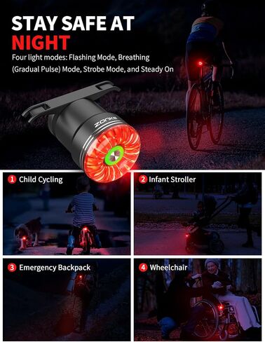 Smart Bike Tail Light with Automatic Brake Detection, USB Rechargeable, Ultra Bright LED Taillight for Night Riding and Bicycle Safety, Waterproof Back Taillights for Road Cycling in Saudi Arabia