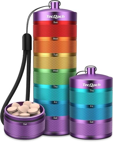 Metal Travel Pill Organizer, Waterproof Weekly Pill Box, Large Aluminum Alloy Portable Pill Case Container, BPA Free 7 Day Daily Medicine Organizer Holder for Vitamin, Supplement, Fish Oil (7 Color) in Saudi Arabia