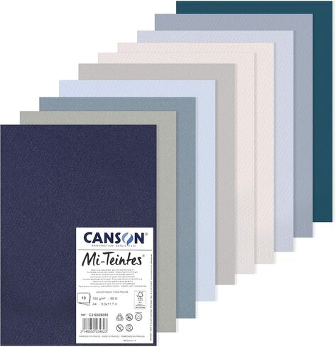 حزمة ورق رسم ملون CANSON Mi-Teintes مقاس A4 160 جرامًا للمتر المربع، مزدوجة الجوانب: قرص العسل والحبوب الدقيقة، 10 أوراق ألوان رائعة، مثالية للفنانين والرسامين المحترفين in Kuwait