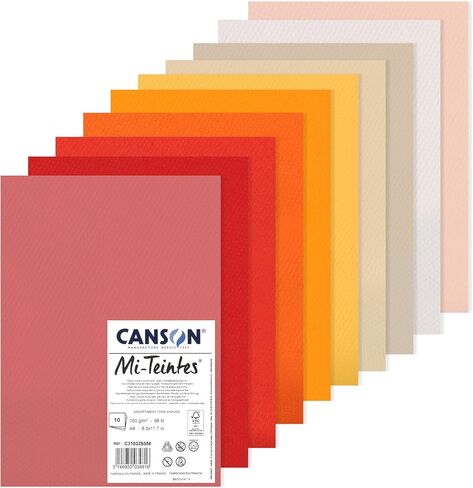 حزمة ورق رسم ملون CANSON Mi-Teintes مقاس A4 160 جرامًا للمتر المربع، مزدوجة الجوانب: قرص العسل والحبوب الدقيقة، 10 أوراق ألوان رائعة، مثالية للفنانين والرسامين المحترفين in Kuwait