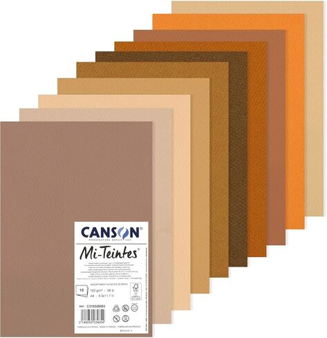 حزمة ورق رسم ملون CANSON Mi-Teintes مقاس A4 160 جرامًا للمتر المربع، مزدوجة الجوانب: قرص العسل والحبوب الدقيقة، 10 أوراق ألوان رائعة، مثالية للفنانين والرسامين المحترفين in Kuwait