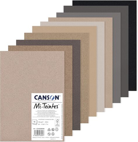 حزمة ورق رسم ملون CANSON Mi-Teintes مقاس A4 160 جرامًا للمتر المربع، مزدوجة الجوانب: قرص العسل والحبوب الدقيقة، 10 أوراق ألوان رائعة، مثالية للفنانين والرسامين المحترفين in Kuwait