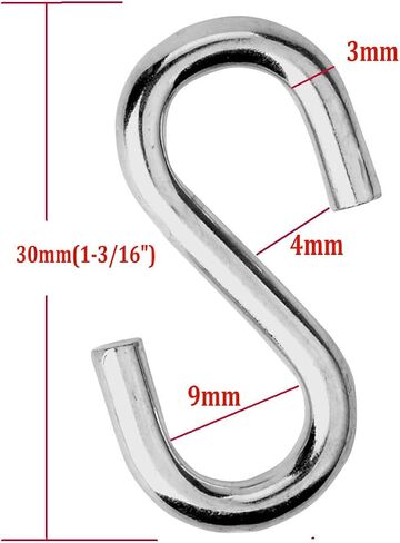 JY-MARINE S Hooks 316 Stainless Steel Marine Grade Heavy Duty S Shaped Hooks Metal Hooks for Hanging Hammock Stand Swing Plants Utility Hooks (3mmx30mm(12pieces)) in Saudi Arabia