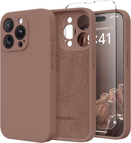 SuydanBox Magnetic for iPhone 13 Pro Max Case, Compatible with MagSafe, [Full Camera Protection][2 Screen Protectors] Silicone Shockproof Protective Phone Case for iPhone 13 Pro Max 6.7", Brown in Saudi Arabia