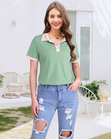 Vivilli Women's Short Sleeve Blouses Work Shirts for Office Cotton Businee Casual Polo Tops in Saudi Arabia