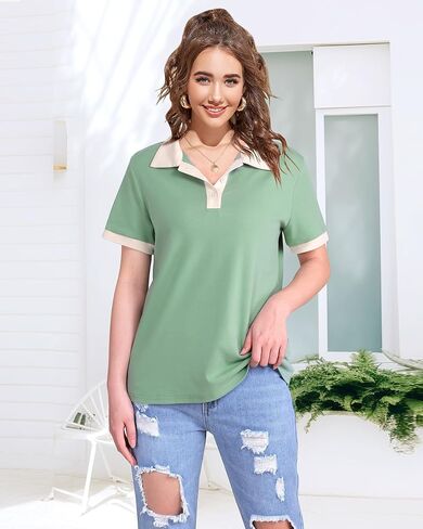 Vivilli Women's Short Sleeve Blouses Work Shirts for Office Cotton Businee Casual Polo Tops in Saudi Arabia