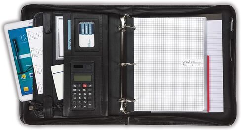 Samsill Professional Padfolio/Portfolio with Zippered Closure Case, 2 Inch Removable Round Ring Binder, Retractable Handles, Interior 10.1" Tablet Sleeve, Black in Saudi Arabia