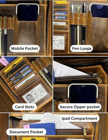 Supreme Business Portfolio by Rustic Town | Professional Organizer for Men & Women | Durable Leather Padfolio | Easy to Carry with A Zippered Closure | Many Slots, Compartments & Holders in Saudi Arabia