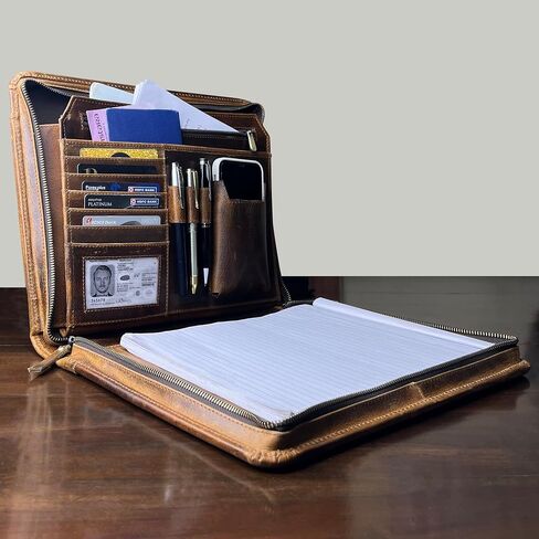 Supreme Business Portfolio by Rustic Town | Professional Organizer for Men & Women | Durable Leather Padfolio | Easy to Carry with A Zippered Closure | Many Slots, Compartments & Holders in Saudi Arabia