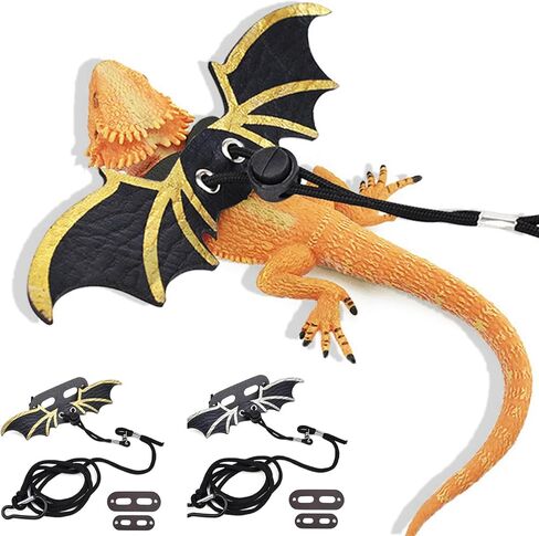 6 Pack Bearded Dragon Lizard Leash Harness | Bearded Dragon Accessories for Habitat| Bearded Dragon Leash| Adjustable Dinosaur Wing Lizard Leather Wings Leash (S, M, L, 3 Pack) Each Gold and Silver in Kuwait