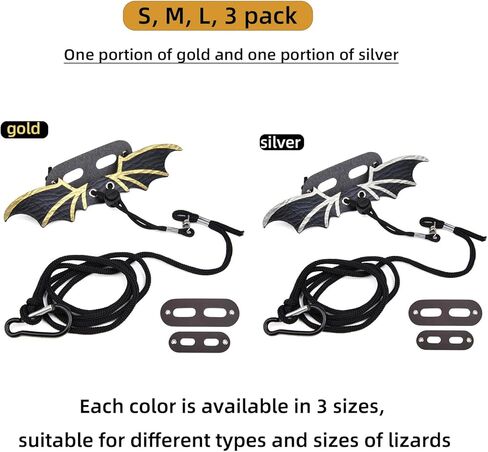6 Pack Bearded Dragon Lizard Leash Harness | Bearded Dragon Accessories for Habitat| Bearded Dragon Leash| Adjustable Dinosaur Wing Lizard Leather Wings Leash (S, M, L, 3 Pack) Each Gold and Silver in Kuwait