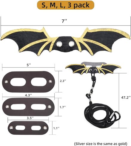 6 Pack Bearded Dragon Lizard Leash Harness | Bearded Dragon Accessories for Habitat| Bearded Dragon Leash| Adjustable Dinosaur Wing Lizard Leather Wings Leash (S, M, L, 3 Pack) Each Gold and Silver in Kuwait