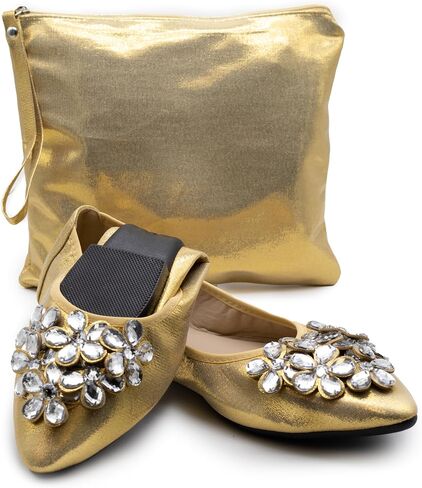 Foldable Flats for Women | Dressy Comfortable Rhinestone Shoes for Weddings in Saudi Arabia