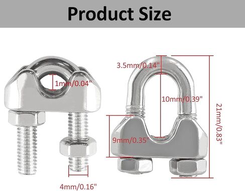 Bonsicoky 12 حزمة 3/16 بوصة M5 الفولاذ المقاوم للصدأ سلك حبل مشبك كابل المشبك، U الترباس السرج السحابة in Saudi Arabia