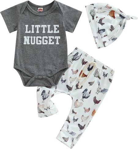 Baby Layette Set Infant Boy Farm Animals Bodysuit Clothes Letter Romper+Pants Newborn Coming Home Outfit with Hat in Kuwait