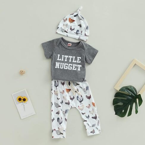 Baby Layette Set Infant Boy Farm Animals Bodysuit Clothes Letter Romper+Pants Newborn Coming Home Outfit with Hat in Kuwait