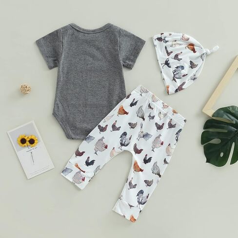 Baby Layette Set Infant Boy Farm Animals Bodysuit Clothes Letter Romper+Pants Newborn Coming Home Outfit with Hat in Kuwait