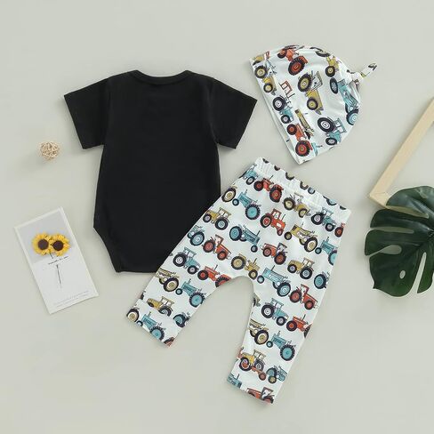 Baby Layette Set Infant Boy Farm Animals Bodysuit Clothes Letter Romper+Pants Newborn Coming Home Outfit with Hat in Kuwait