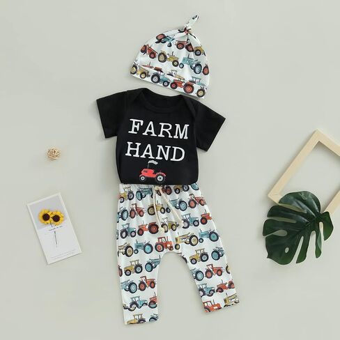 Baby Layette Set Infant Boy Farm Animals Bodysuit Clothes Letter Romper+Pants Newborn Coming Home Outfit with Hat in Kuwait