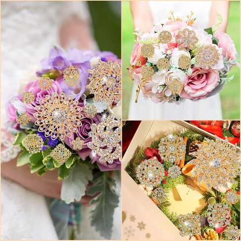 MEEDOZ Crystal Rhinestone Flower Brooch Pin Set for Women DIY Bridal Wedding Party Bouquet Kit in Saudi Arabia