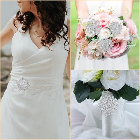 MEEDOZ Crystal Rhinestone Flower Brooch Pin Set for Women DIY Bridal Wedding Party Bouquet Kit in Kuwait