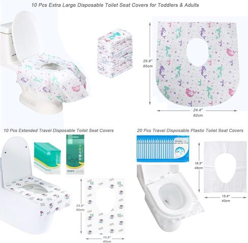 أغطية مقاعد المراحيض 10 عبوات كبيرة جدًا/30 عبوة للسفر للاستعمال مرة واحدة، دروع قعادة محمولة ملفوفة بشكل فردي، بطانات تواليت ورقية للبالغين والأطفال، تدريب على المرحاض، المراحيض العامة، حمام الطائرة in Kuwait