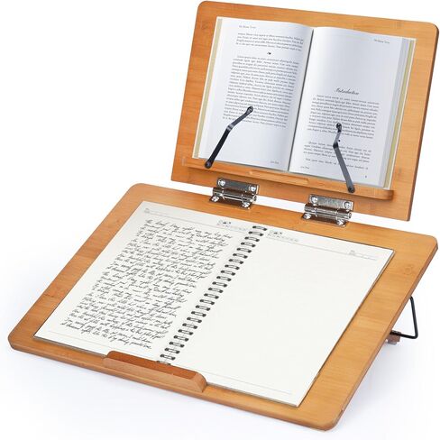 Nisorpa Double-Layer Book Stand 19.6’’×14.1’’, Bamboo Book Stand Multi-Functional Reading Stand with 6 Adjustable Gears, Foldable Book Holder Stand for Writing Reading Drawing, Tawny in Saudi Arabia
