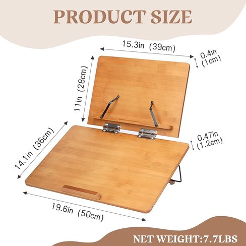 Nisorpa Double-Layer Book Stand 19.6’’×14.1’’, Bamboo Book Stand Multi-Functional Reading Stand with 6 Adjustable Gears, Foldable Book Holder Stand for Writing Reading Drawing, Tawny in Saudi Arabia