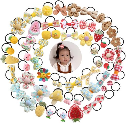 ربطات شعر FZBNSRKO اللطيفة للفتيات، 30 قطعة من ربطات الشعر المرنة للفتيات الكرتونية، مجموعة ملونة غير قابلة للانزلاق، دبابيس شعر على شكل زهرة وفاكهة وحيوان قوس قزح، شريط مطاطي ناعم للفتيات الصغيرات (نمط عشوائي) in Kuwait