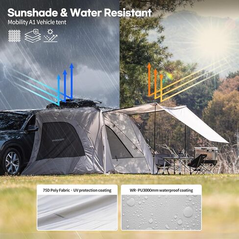 خيام IDOOGEN SUV للتخييم، خيمة باب خلفي مقاومة للماء مع مظلة للظل، خيام جانبية محمولة للسيارة مع 3 أبواب و2 نوافذ شبكية، خيمة هاتشباك لسيارات الدفع الرباعي MPV Van، كبيرة (75 بوصة) in Kuwait