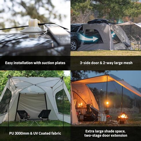 خيام IDOOGEN SUV للتخييم، خيمة باب خلفي مقاومة للماء مع مظلة للظل، خيام جانبية محمولة للسيارة مع 3 أبواب و2 نوافذ شبكية، خيمة هاتشباك لسيارات الدفع الرباعي MPV Van، كبيرة (75 بوصة) in Kuwait