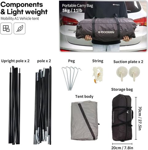 خيام IDOOGEN SUV للتخييم، خيمة باب خلفي مقاومة للماء مع مظلة للظل، خيام جانبية محمولة للسيارة مع 3 أبواب و2 نوافذ شبكية، خيمة هاتشباك لسيارات الدفع الرباعي MPV Van، كبيرة (75 بوصة) in Kuwait
