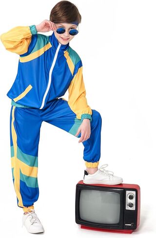 BAKUGOU 80s بدلة رياضية للأطفال ريترو 80s 90s بدلة سترة واقية للأولاد ColorBlock 80s بدلة هيب هوب شل بدلة رقص للأطفال in Kuwait