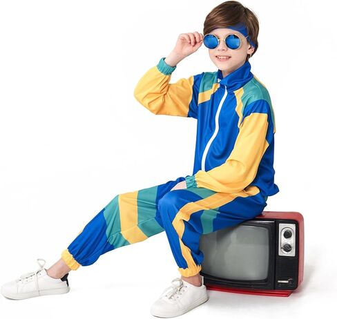 BAKUGOU 80s بدلة رياضية للأطفال ريترو 80s 90s بدلة سترة واقية للأولاد ColorBlock 80s بدلة هيب هوب شل بدلة رقص للأطفال in Kuwait