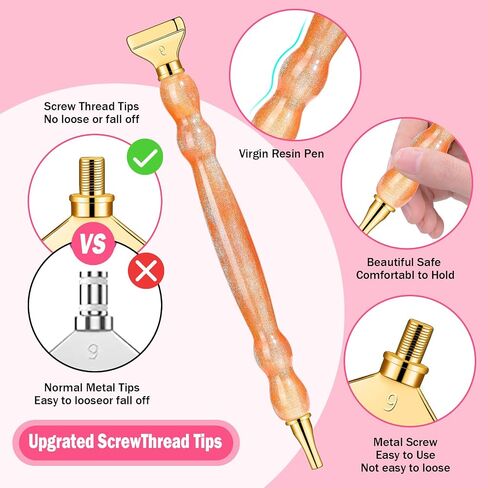 NIBESSER 21Pcs Diamond Art Painting Pen Kit 3pcs Diamond Art Pens 12 Pcs Metal Screw Thread Tips 5D Resin Painting Tools Accessories Multi Placer Tips for DIY Handmade(Rainbow) in Saudi Arabia