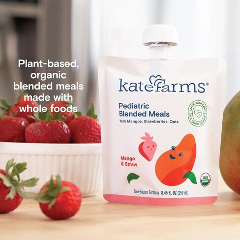 KATE FARMS Organic Pediatric Blended Meal, Mango and Strawberry, 8g protein, organic whole foods, oral or tube feed nutrition, Gluten Free, Non-GMO, 8.45 oz (12 Pack) in Saudi Arabia