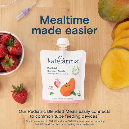 KATE FARMS Organic Pediatric Blended Meal, Mango and Strawberry, 8g protein, organic whole foods, oral or tube feed nutrition, Gluten Free, Non-GMO, 8.45 oz (12 Pack) in Saudi Arabia