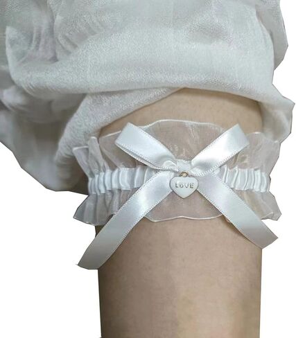 Yunyuebridal العروس الزفاف الأربطة الحب القلب حجر الراين تول مع القوس الزفاف حفلة موسيقية حفل زفاف الساق الأربطة (1 قطعة) in Saudi Arabia