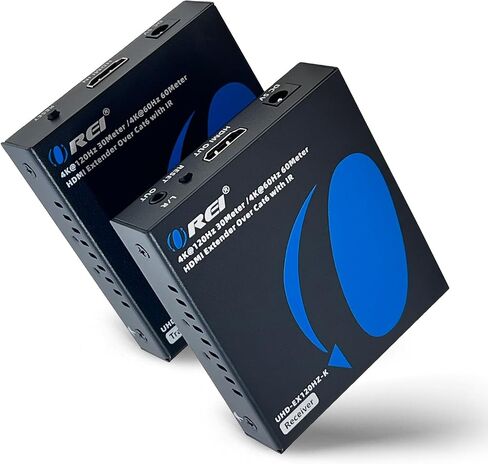 OREI 4K @ 120hz HDMI Over Ethernet Extender Balun - UltraHD 4:4:4 عبر كابل CAT6/7 فردي مع HDR وتحكم IR، RS-232 - ما يصل إلى 100 قدم مع مخرج صوت CAT6/7 L/R (UHD-EX120HZ) -ك) in Saudi Arabia