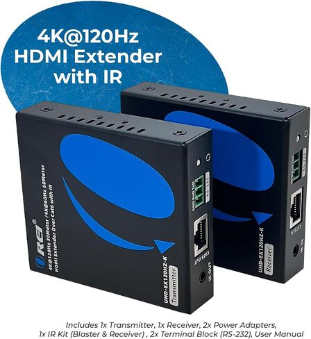 OREI 4K @ 120hz HDMI Over Ethernet Extender Balun - UltraHD 4:4:4 عبر كابل CAT6/7 فردي مع HDR وتحكم IR، RS-232 - ما يصل إلى 100 قدم مع مخرج صوت CAT6/7 L/R (UHD-EX120HZ) -ك) in Saudi Arabia