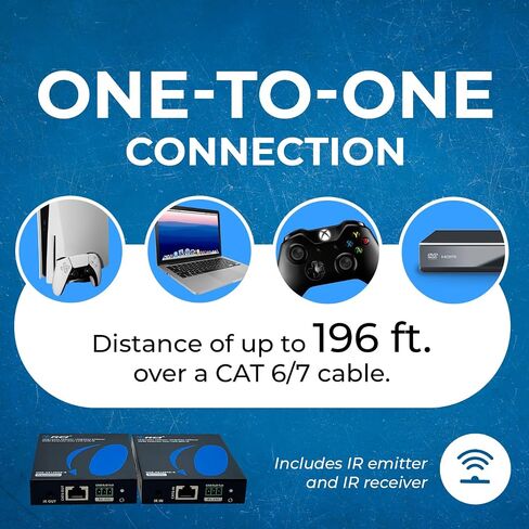 OREI 4K @ 120hz HDMI Over Ethernet Extender Balun - UltraHD 4:4:4 عبر كابل CAT6/7 فردي مع HDR وتحكم IR، RS-232 - ما يصل إلى 100 قدم مع مخرج صوت CAT6/7 L/R (UHD-EX120HZ) -ك) in Saudi Arabia