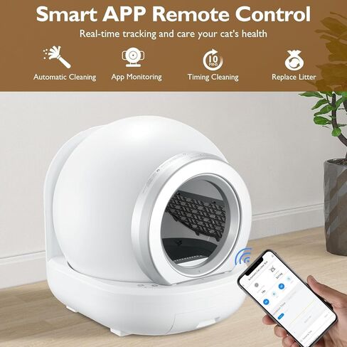 صندوق فضلات القطط ذاتي التنظيف، سعة 65 لتر + 9 لتر، صندوق فضلات القطط ذو سعة كبيرة، تطبيق للتنظيف التلقائي، مناسب لإزالة الروائح الكريهة للقطط المتعددة مع بكرتين من أكياس القمامة in Kuwait