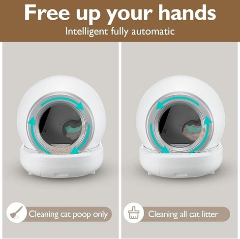 صندوق فضلات القطط ذاتي التنظيف، سعة 65 لتر + 9 لتر، صندوق فضلات القطط ذو سعة كبيرة، تطبيق للتنظيف التلقائي، مناسب لإزالة الروائح الكريهة للقطط المتعددة مع بكرتين من أكياس القمامة in Kuwait