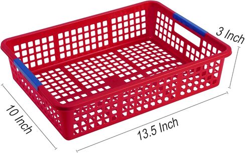 سلة تنظيم الورق من ماجيك فلاي، عبوة مكونة من 8 قطع، صناديق بلاستيكية ملونة بمقابض، حامل ملفات مكتب الفصل الدراسي، صواني تنظيم السلال البلاستيكية مع مشابك ورقية للوازم المدرسية والأدراج والمكاتب in Kuwait