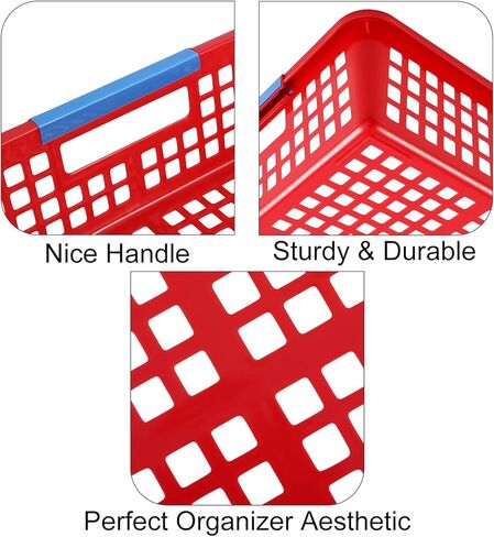 سلة تنظيم الورق من ماجيك فلاي، عبوة مكونة من 8 قطع، صناديق بلاستيكية ملونة بمقابض، حامل ملفات مكتب الفصل الدراسي، صواني تنظيم السلال البلاستيكية مع مشابك ورقية للوازم المدرسية والأدراج والمكاتب in Kuwait